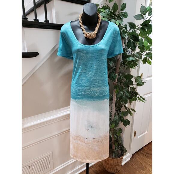 Just Fashion Now Women's Green & White Scoop Neck Short Sleeve Long Maxi Dress L - Picture 1 of 13